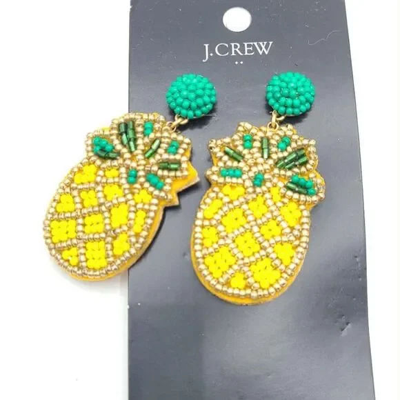J Crew Factory Beaded Pineapple Earrings NWT! - Picture 8 of 8